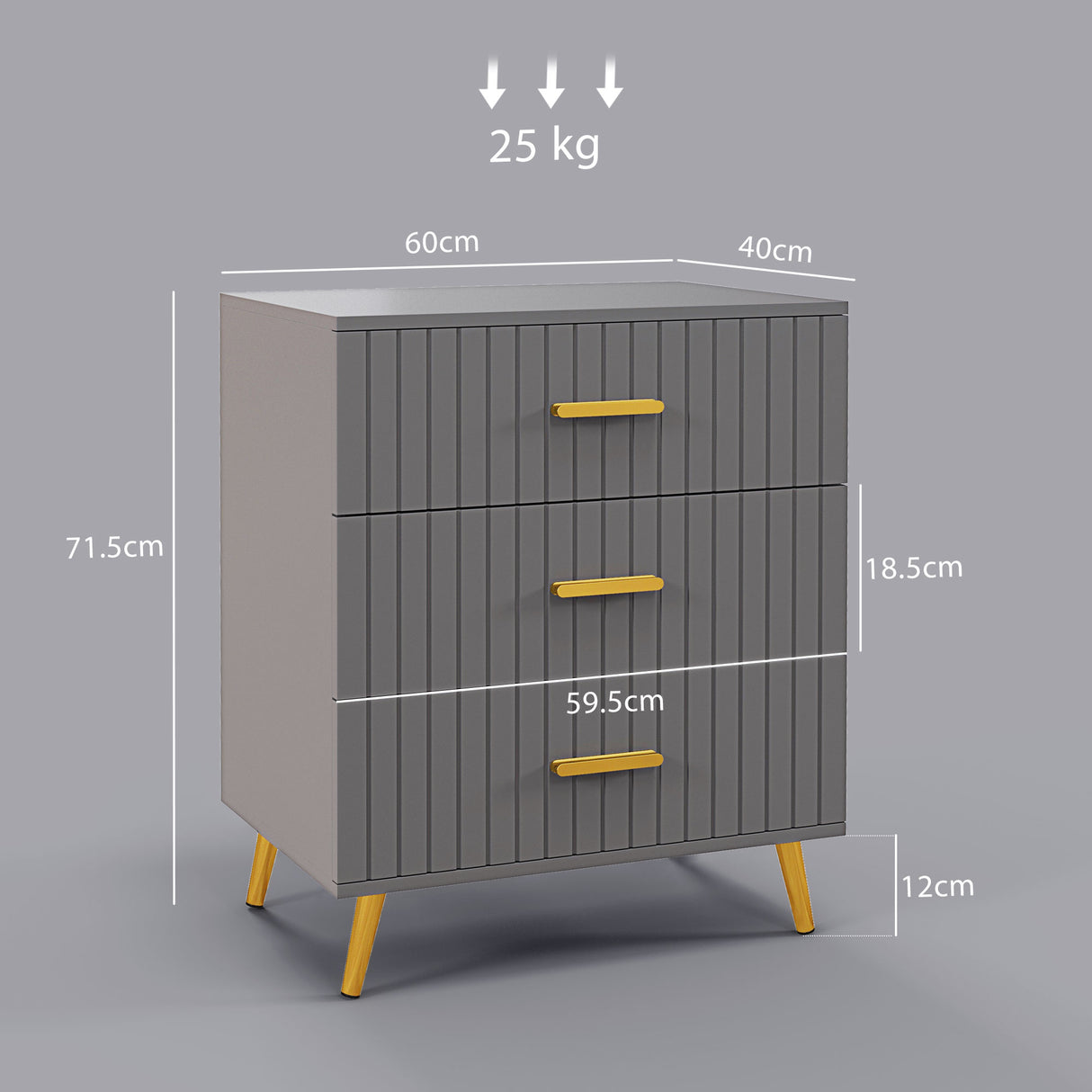 easycomfort easycomfort cassettiera 3 cassetti moderna in legno e alluminio 60x40x71 5 cm oro e grigio scuro