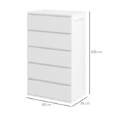 easycomfort easycomfort cassettiera 5 cassetti in legno con maniglie scanalate 60x38x100cm bianco