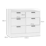 easycomfort easycomfort cassettiera 6 cassetti in legno con bordi rialzati e maniglie a u 110x40x88 cm bianco