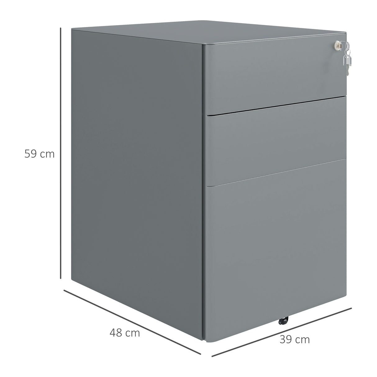 easycomfort easycomfort cassettiera da ufficio 3 cassetti in acciaio con serratura e rotelle 39x48x59cm grigio