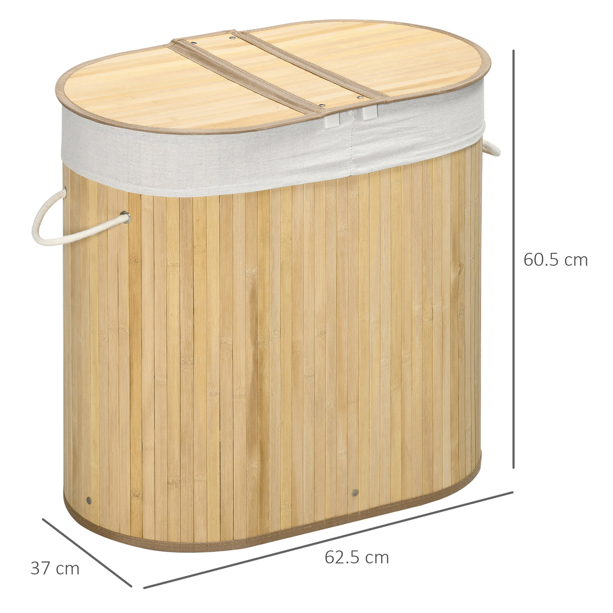 easycomfort easycomfort cesto portabiancheria a 2 sezioni 2 coperchi e capacita 100l con sacca interna removibile 62 5x37x60 5 cm