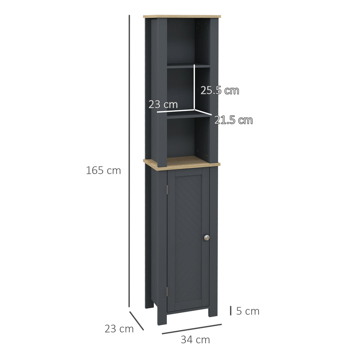 easycomfort easycomfort colonna bagno salvaspazio con armadietto e 3 ripiani aperti in legno 34x23x165cm grigio
