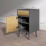 easycomfort easycomfort comodino con cassetto e armadietto moderno senza maniglie 40x39x69 cm grigio scuro e legno