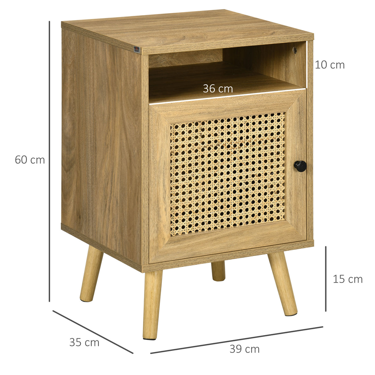easycomfort easycomfort comodino per camera da letto stile boho con armadietto e ripiano aperto in legno e rattan 39x35x60 cm