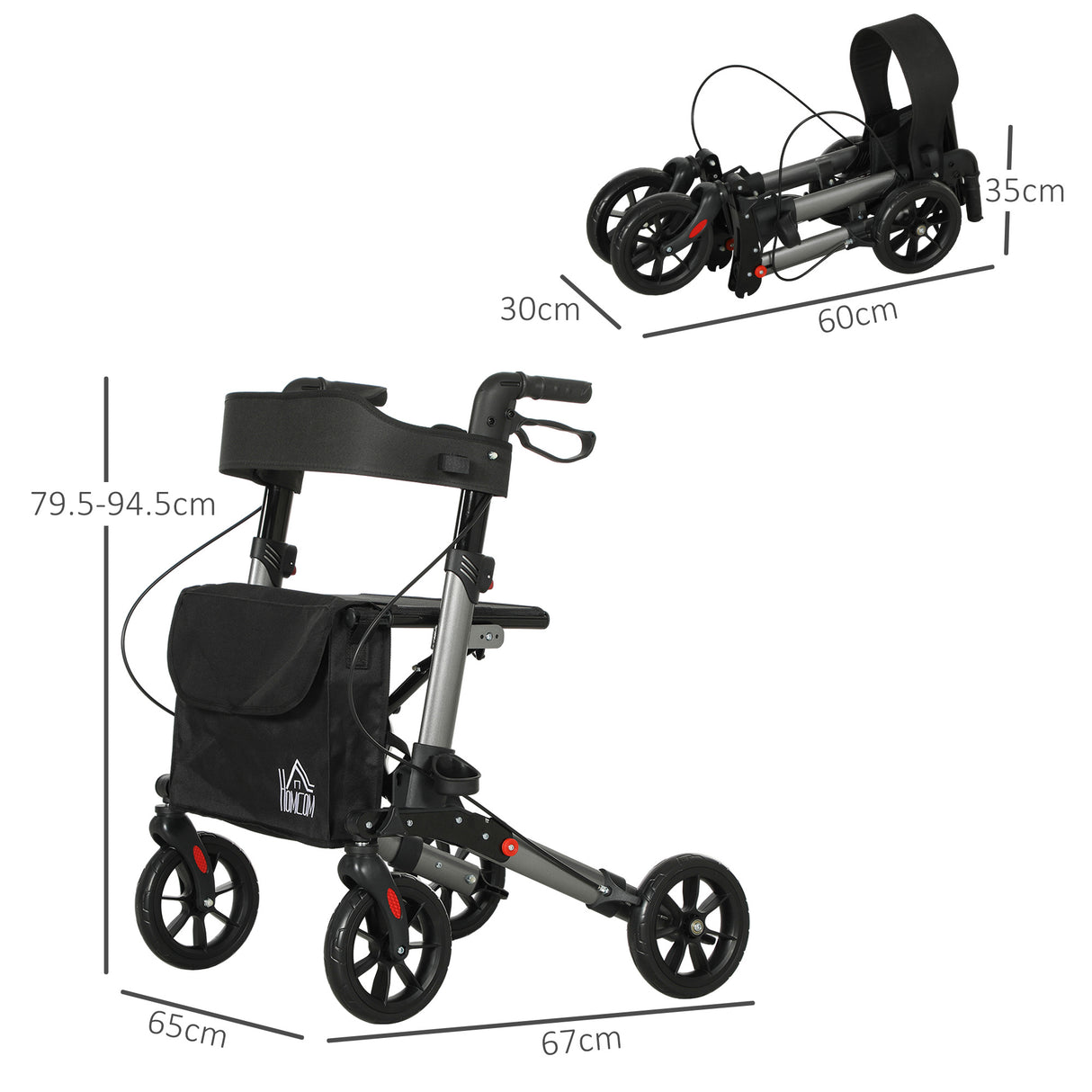 easycomfort easycomfort deambulatore pieghevole in allumino ad altezza regolabile con borsa 64x67x80 92 cm nero e argento