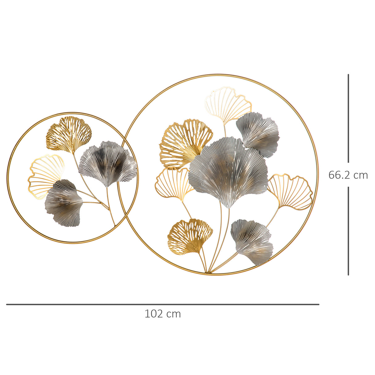 easycomfort easycomfort decorazione murale 3d in metallo wall art dorata con ginkgo in due cornici rotonde 102x66 2cm oro e argento