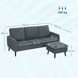 easycomfort easycomfort divano 3 posti angolare con chaise longue reversibile in tessuto effetto velluto 196x140x88 cm grigio carbone