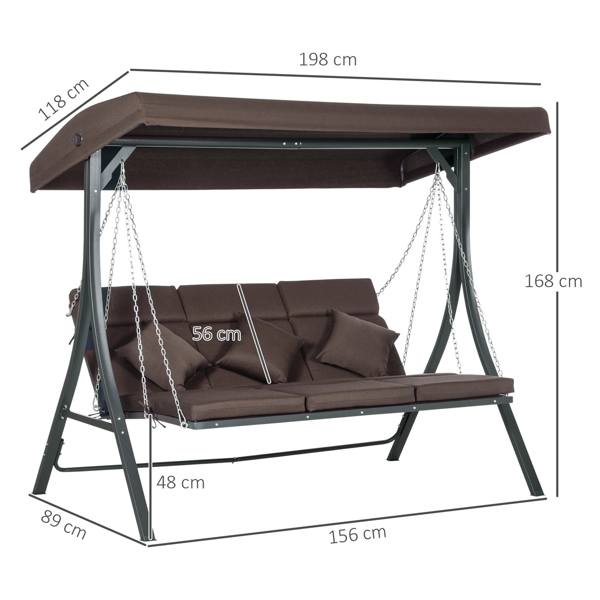 easycomfort easycomfort dondolo da giardino 3 posti con cuscini seduta chaise longue e tettuccio 198x118x168 cm marrone
