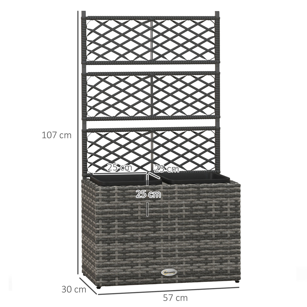 easycomfort easycomfort fioriera con grigliato per rampicanti con 2 vasi in acciaio e rattan pe 57x30x107cm grigio
