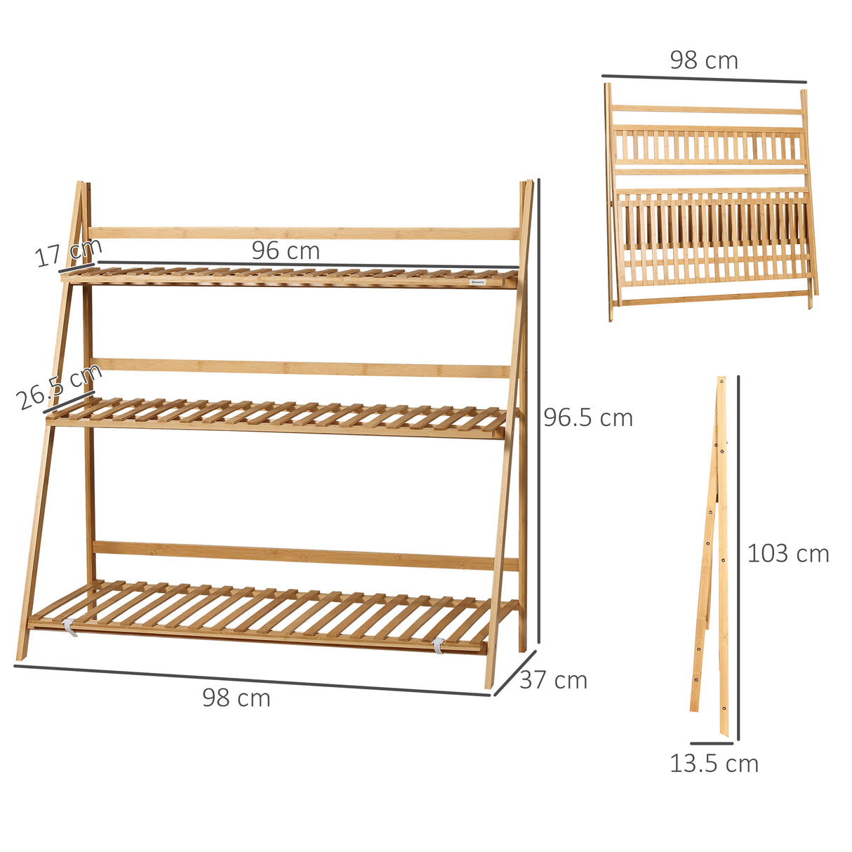 easycomfort easycomfort fioriera da esterno a 3 livelli in bambu con design rialzato e pieghevole 98x37x96 5 cm color legno