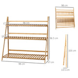 easycomfort easycomfort fioriera da esterno a 3 livelli in bambu con design rialzato e pieghevole 98x37x96 5 cm color legno