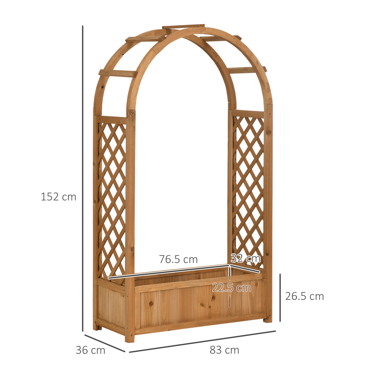 easycomfort easycomfort fioriera da esterno a fondo cavo in abete marrone con arco decorativo e grate per rampicanti 83x36x152 cm