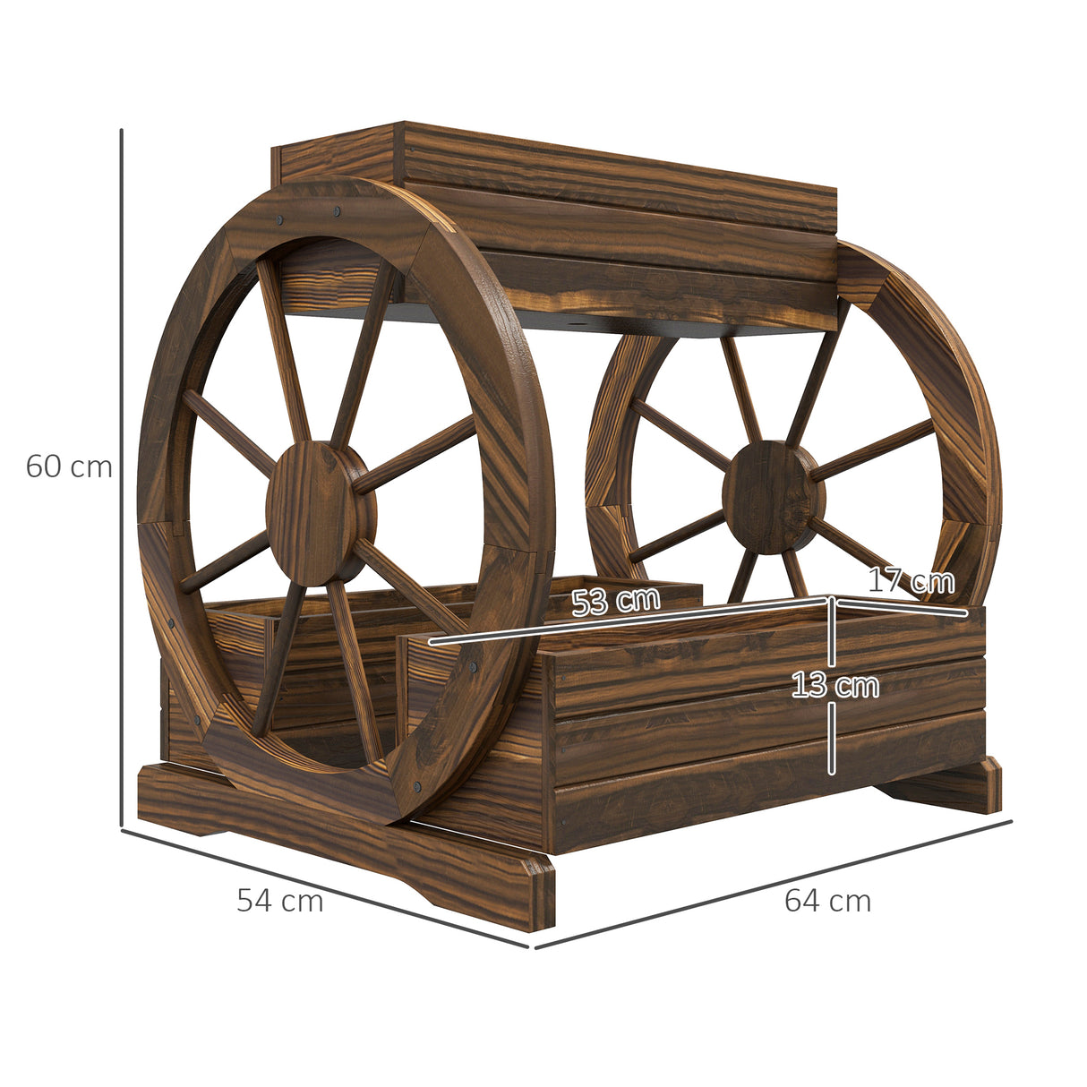 easycomfort easycomfort fioriera in legno da esterno a 2 livelli con 3 vasi e ruote di carro stile country 64x54x60cm