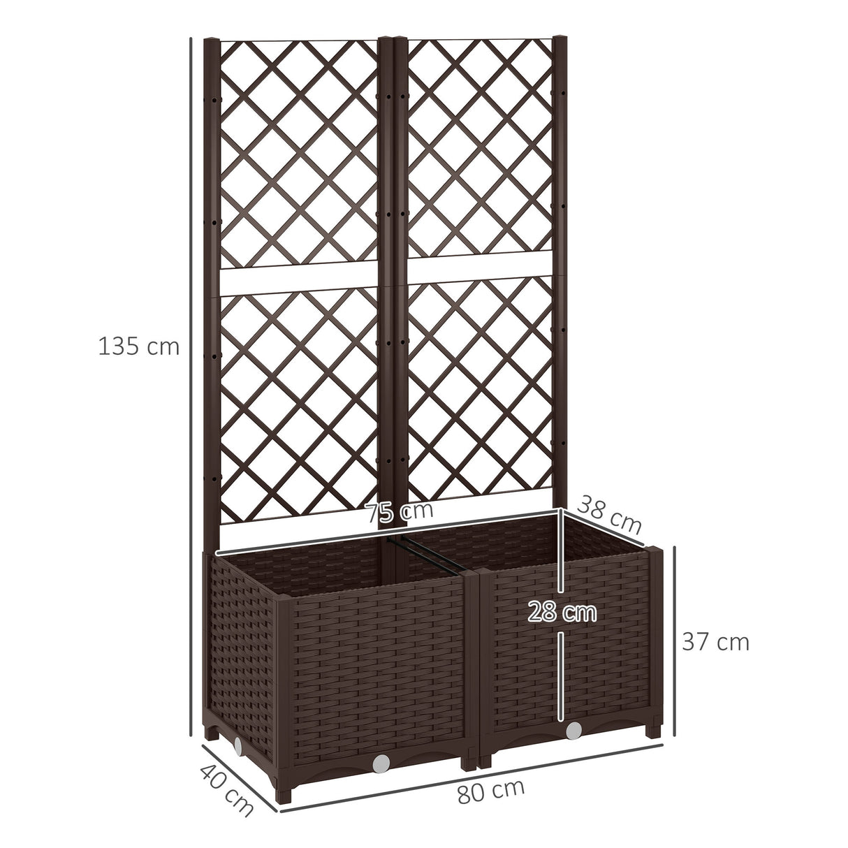 easycomfort easycomfort fioriera rialzata con traliccio per rampicanti e 8 fori di drenaggio in pp 80x40x135 cm marrone