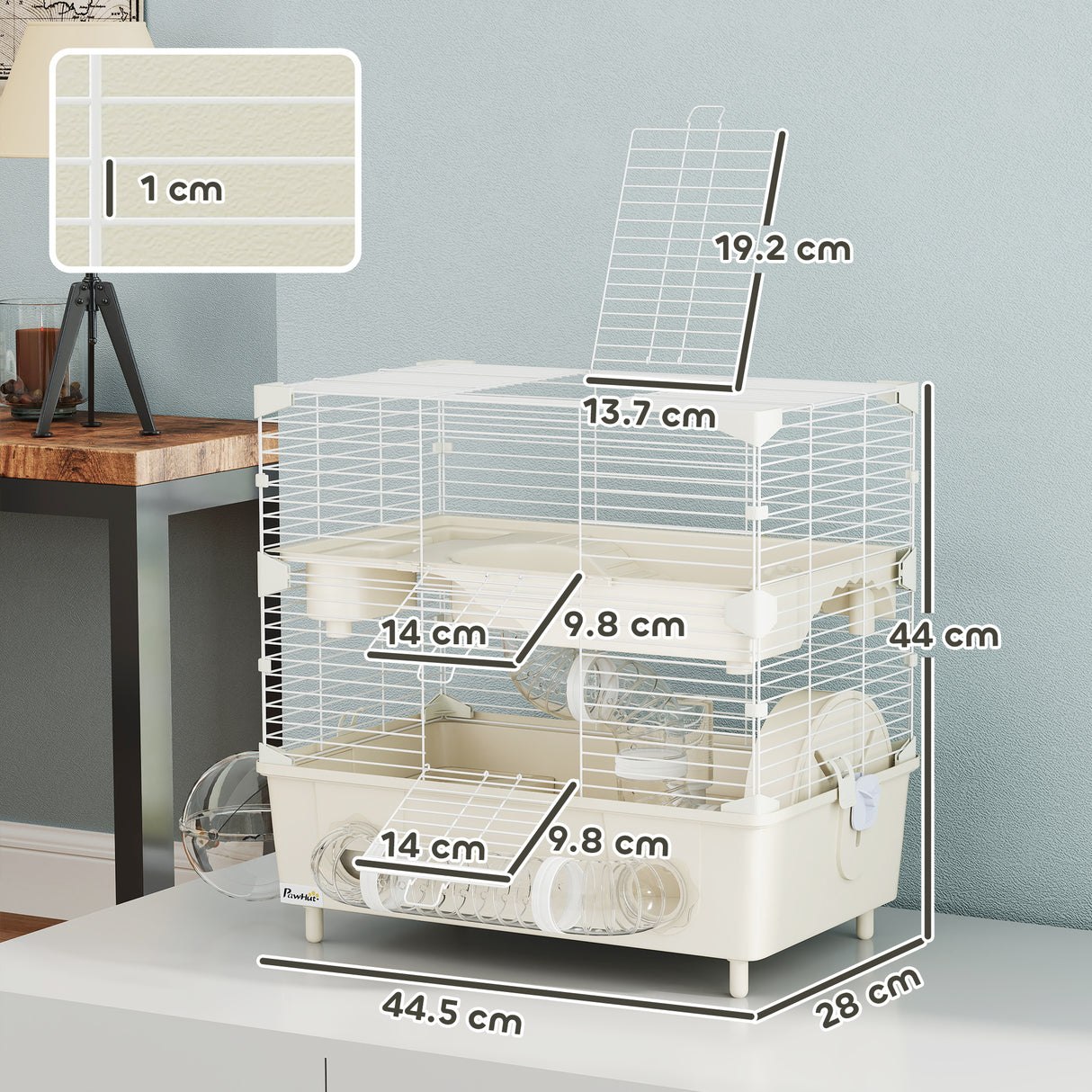 easycomfort easycomfort gabbia per criceti a 2 livelli e 3 porte con ruota e tubi in acciaio ps e pp 44 5x28x44 cm crema e bianco