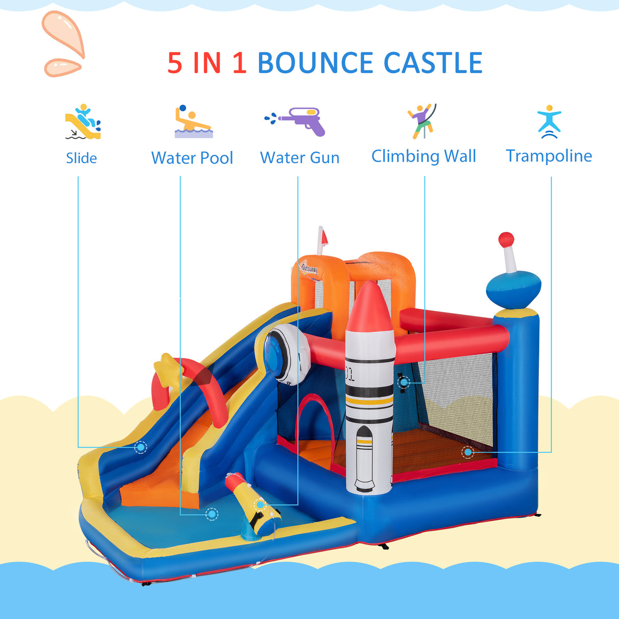 easycomfort easycomfort gioco gonfiabile per bambini 3 8 anni a tema spazio con borsa 11 paletti e toppe inclusi 340x270x227 cm