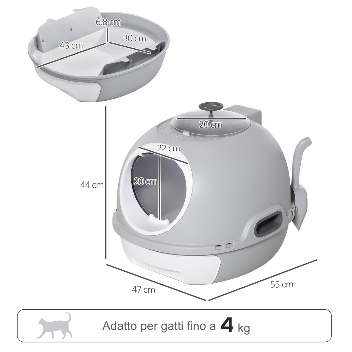 easycomfort easycomfort lettiera per gatti chiusa con vassoio estraibile 2 ingressi e paletta 47x55x44 cm grigio