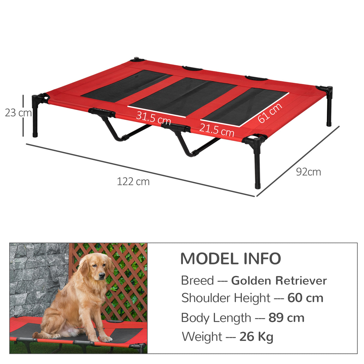 easycomfort easycomfort lettino per cani 50kg max rialzato con borsa da viaggio in metallo e tessuto oxford 122x92x23 cm rosso