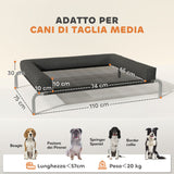 easycomfort easycomfort lettino per cani rialzato di 19 5 cm con cuscino a u in poliestere e acciaio 110x75x30 cm nero e argento