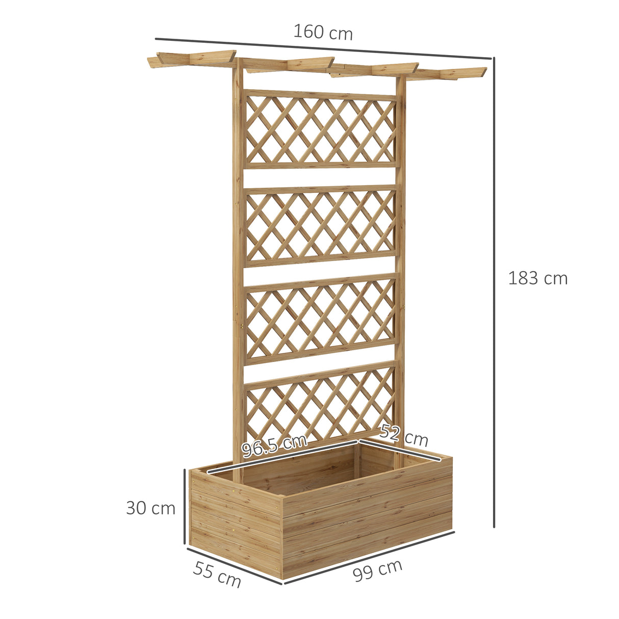 easycomfort easycomfort letto per orto con traliccio e pergola per rampicanti con fondo aperto 160x55x183cm legno naturale