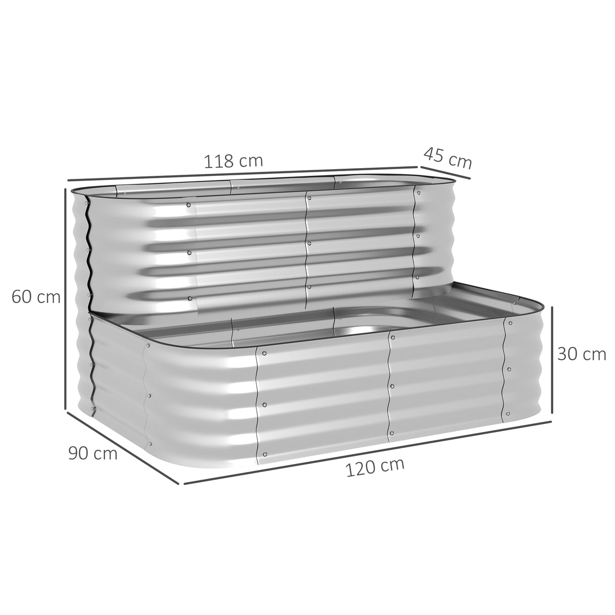 easycomfort easycomfort letto per orto rialzato a 2 livelli in acciaio con fondo aperto 120x90x30cm argento