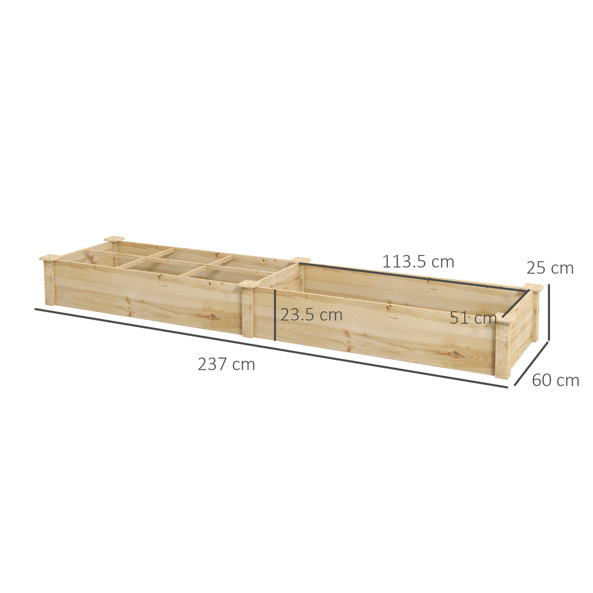 easycomfort easycomfort letto rialzato per orto e giardino con divisorio interno e fondo aperto 237x60x25cm legno naturale