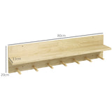 easycomfort easycomfort mensola da parete in legno di abete con 7 ganci per ingresso e soggiorno 80x12x20 cm