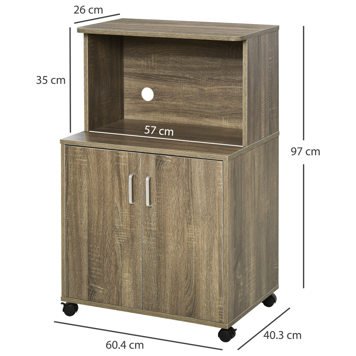 easycomfort easycomfort mobile cucina multiuso con 4 ruote armadietto e ripiano per microonde 60 4x40 3x97cm grigio