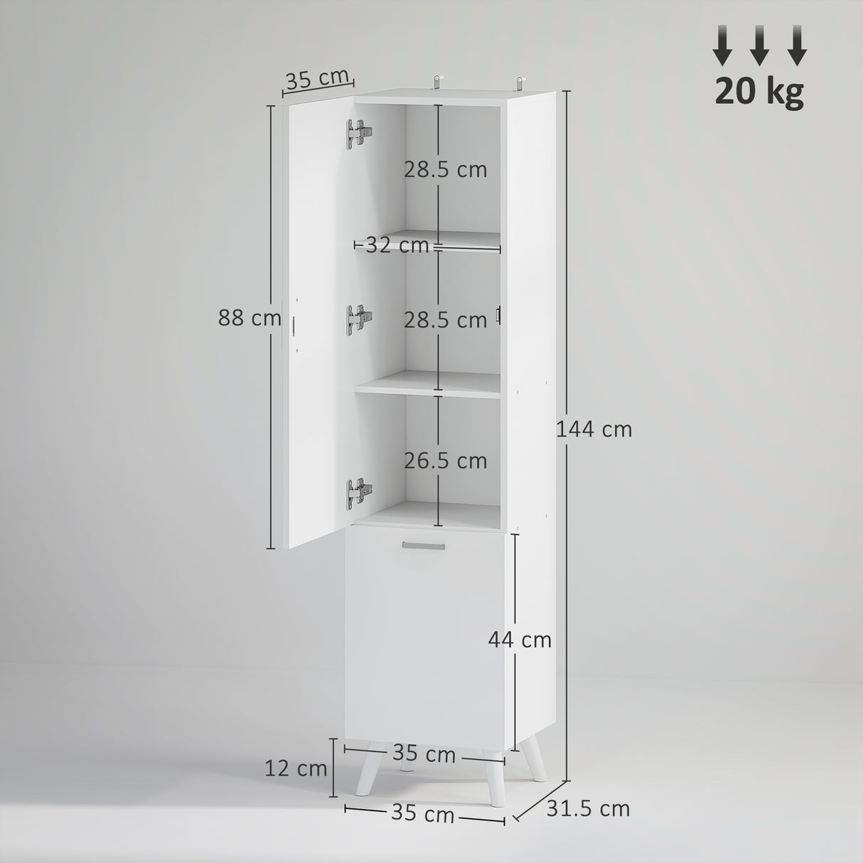 easycomfort easycomfort mobile da bagno con armadietto a 3 ripiani e spazio portaoggetti inferiore in legno 35x31 5x144 cm bianco