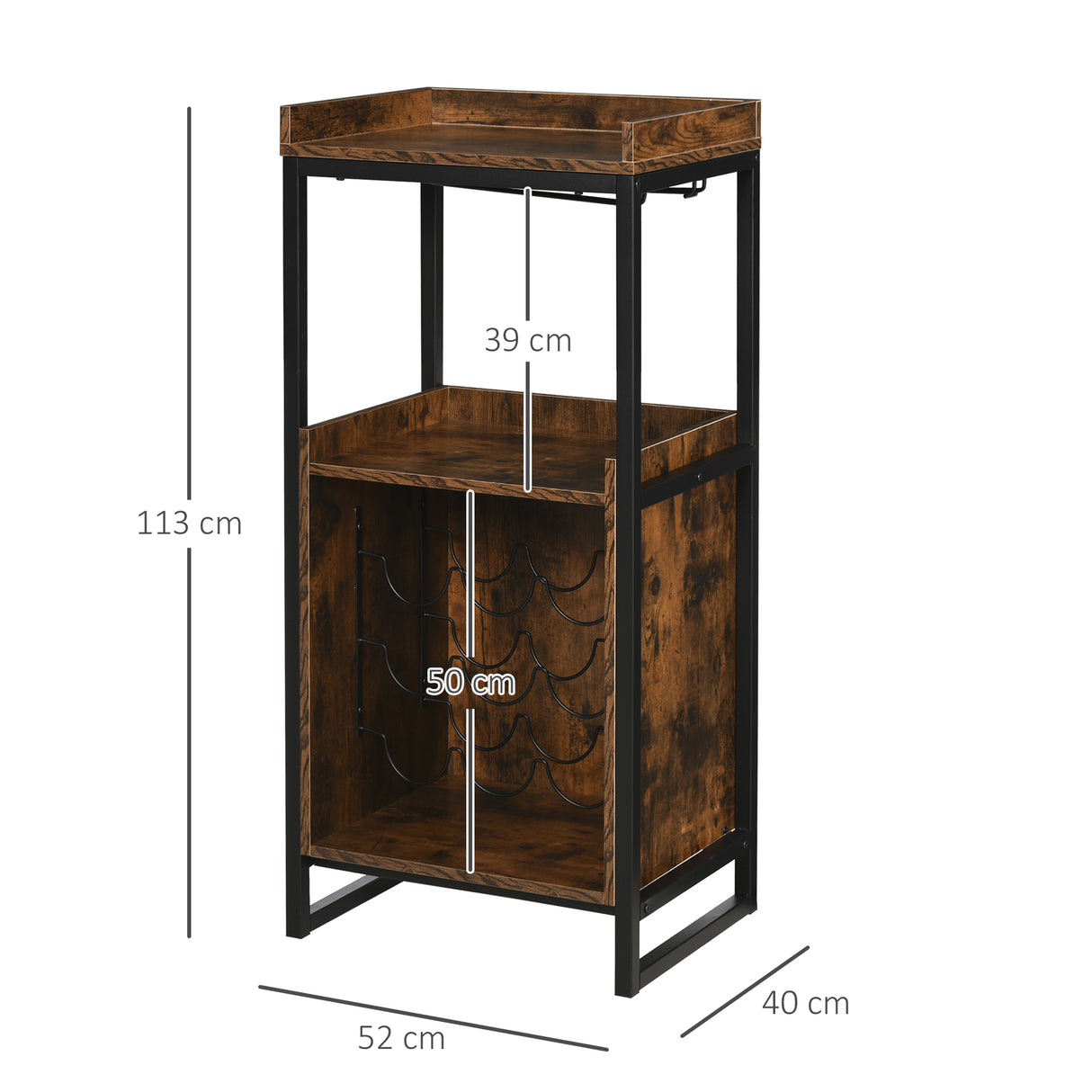 easycomfort easycomfort mobile portabottiglie stile industriale con cantinetta vini per 9 bottiglie e portacalici marrone