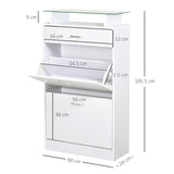 easycomfort easycomfort mobile scarpiera in legno con 2 ante a 2 livelli cassetto e ripiano in vetro 60x24x105 5 cm bianco