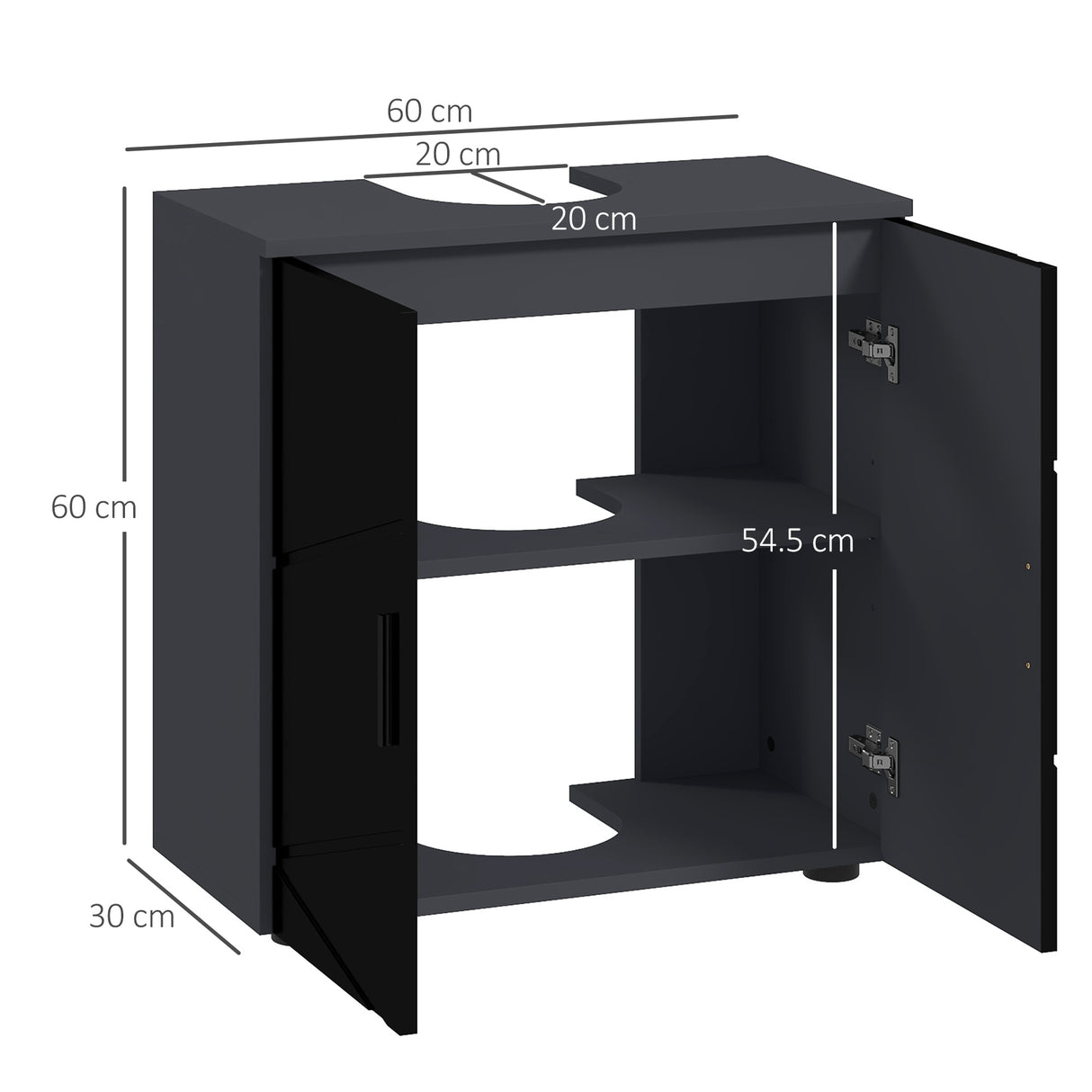 easycomfort easycomfort mobile sottolavabo bagno per piedistallo con armadietto 2 ante 60x30x60cm nero