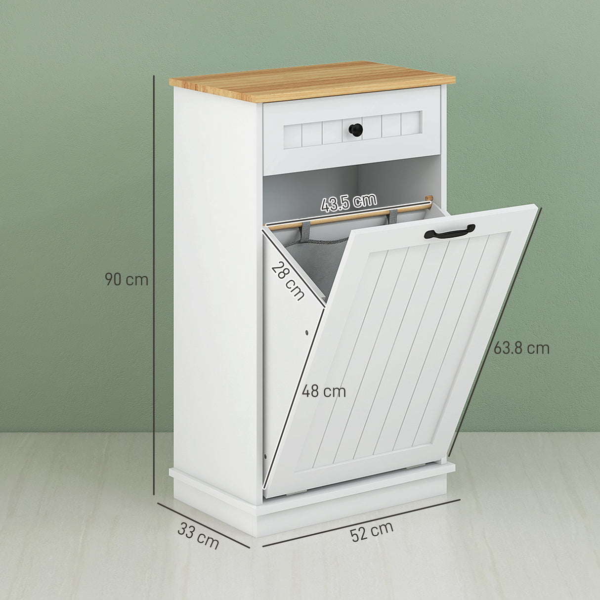 easycomfort easycomfort mobiletto bagno in legno con cesto portabiancheria in tessuto ribaltabile e cassetto bianco