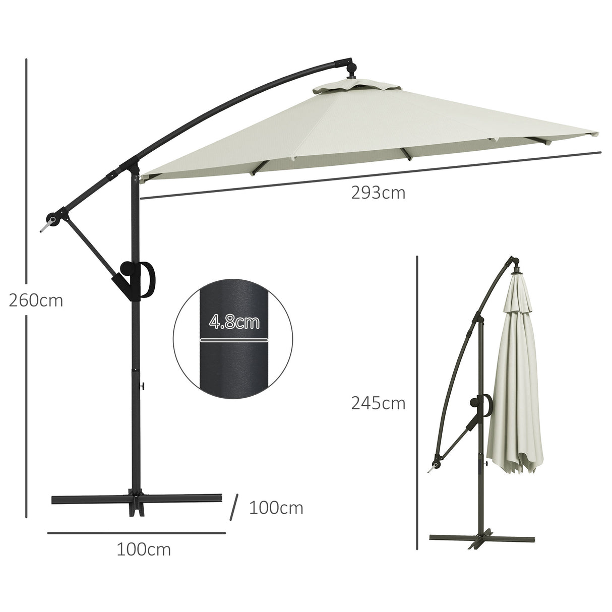 easycomfort easycomfort ombrellone a braccio a 8 stecche con base a croce in alluminio metallo e poliestere 3x2 6 m crema