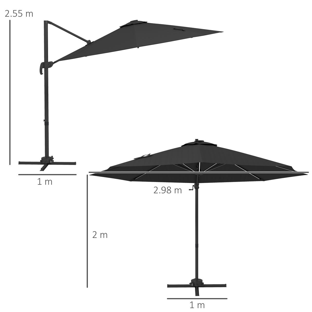 easycomfort easycomfort ombrellone a braccio per esterno con luci a led e angolo regolabile in alluminio e poliestere 3x2 5 m grigio