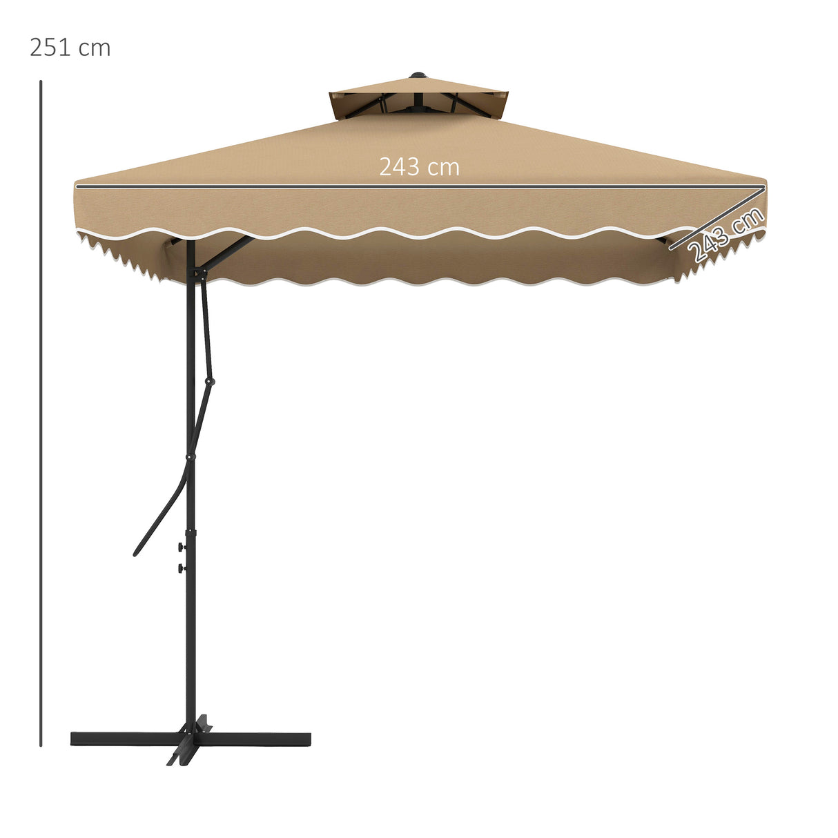 easycomfort easycomfort ombrellone a sbalzo con doppio tetto apertura a manovella e base a croce 2 5x2 5m cachi