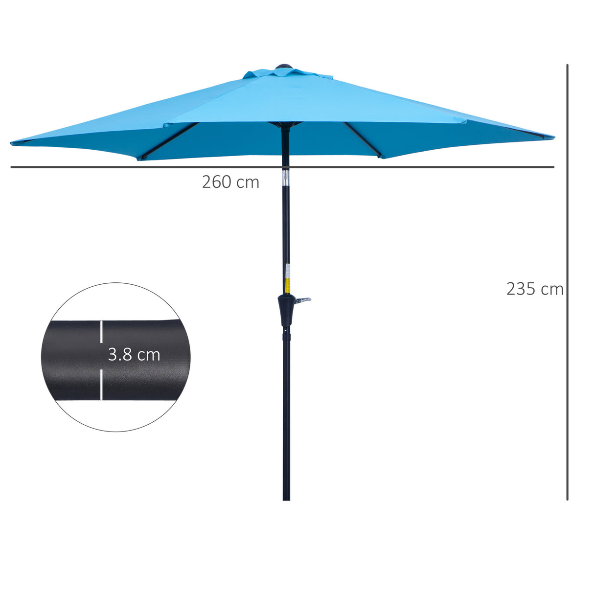 easycomfort easycomfort ombrellone da giardino 2 6x2 4 m con manovella e testa inclinabile in alluminio e poliestere blu