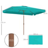 easycomfort easycomfort ombrellone da giardino 2x3 m con apertura a manovella inclinabile e anti uv 50 turchese