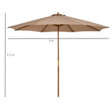 easycomfort easycomfort ombrellone da giardino 3 m con palo in legno 8 stecche e parasole in poliestere cachi