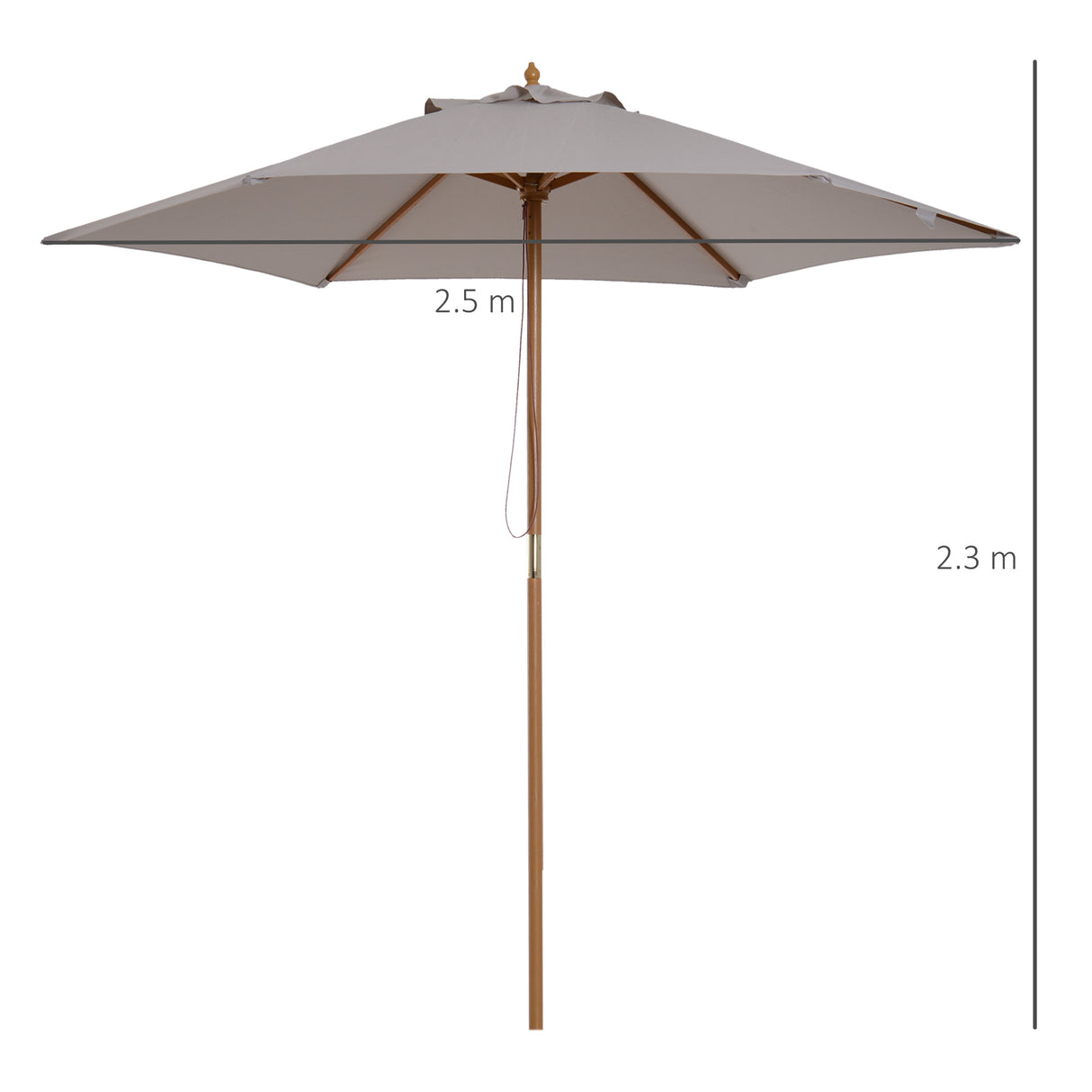 easycomfort easycomfort ombrellone da giardino a 6 stecche in legno e tessuto poliestere 2 5x2 3m grigio