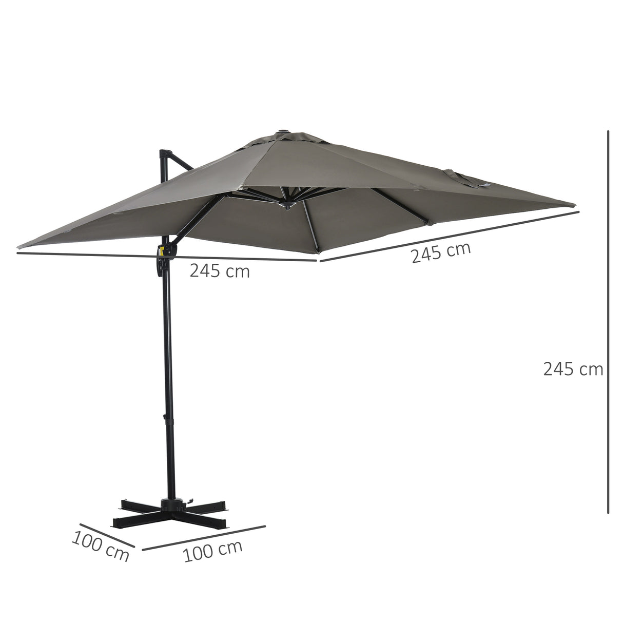 easycomfort easycomfort ombrellone da giardino a manovella 2 5x2 5 m con rotazione 360 e parasole regolabile grigio chiaro