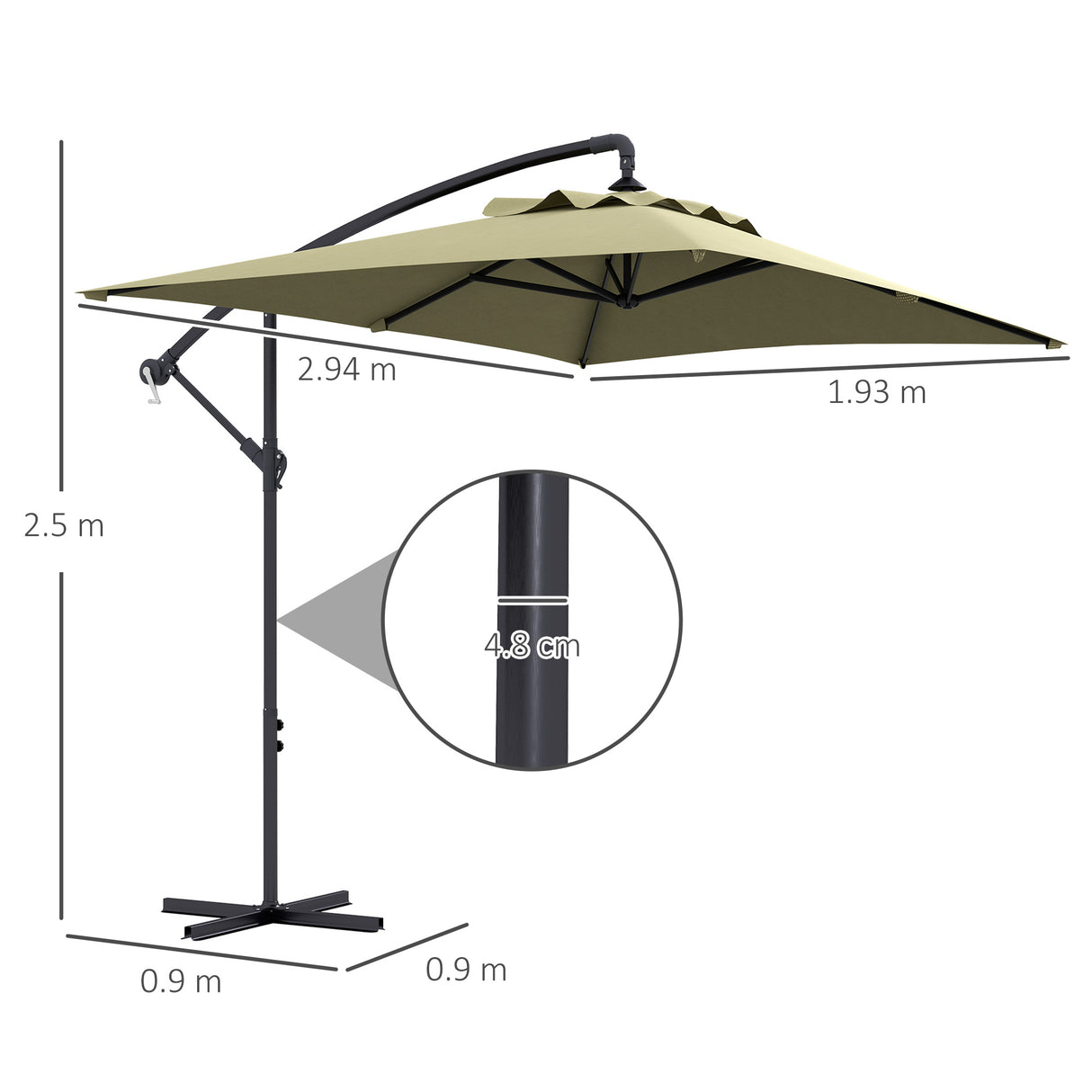 easycomfort easycomfort ombrellone da giardino decentrato con base a croce e apertura a manovella 294x193cm beige
