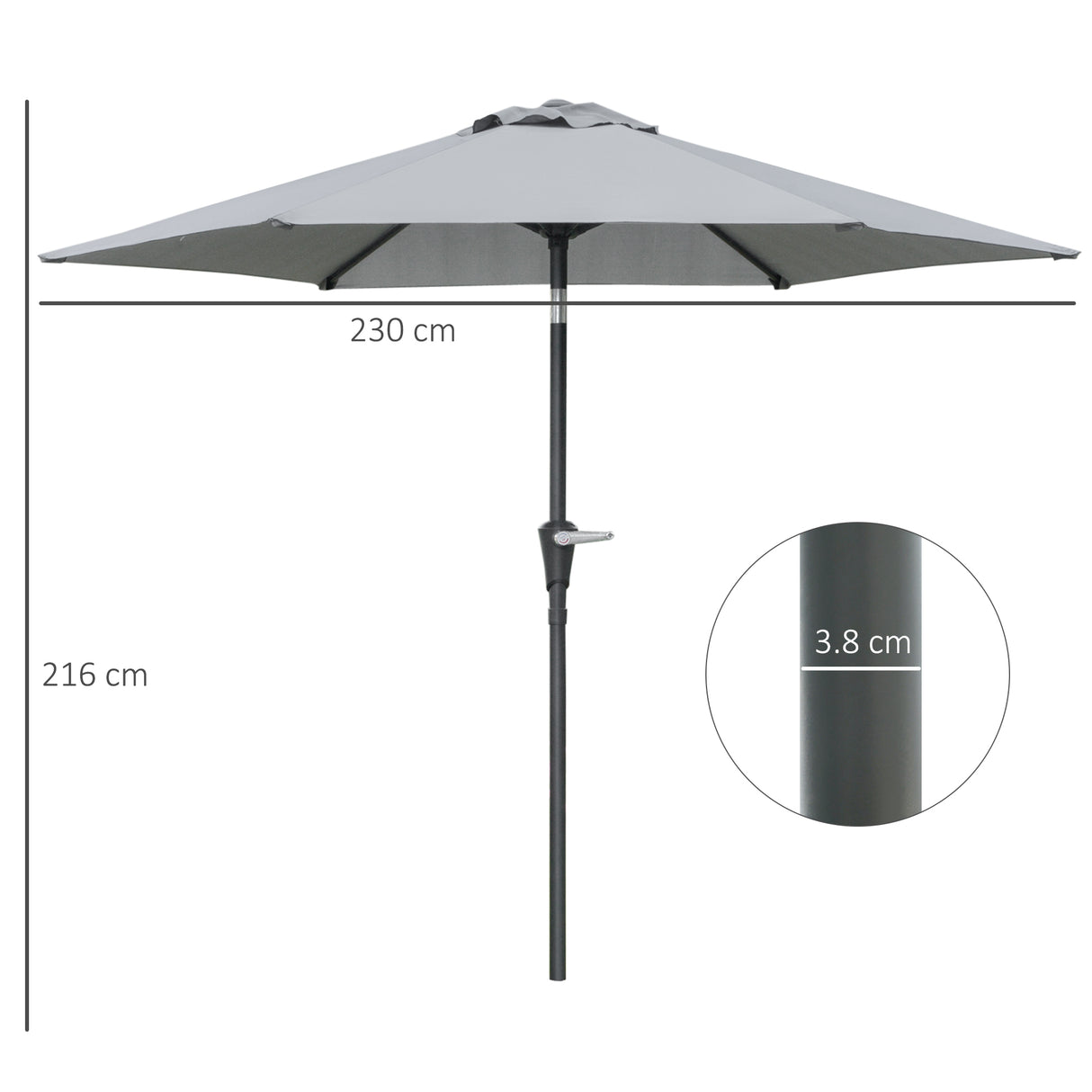 easycomfort easycomfort ombrellone da giardino inclinabile 2 3x2m con apertura a manovella e 6 stecche grigio