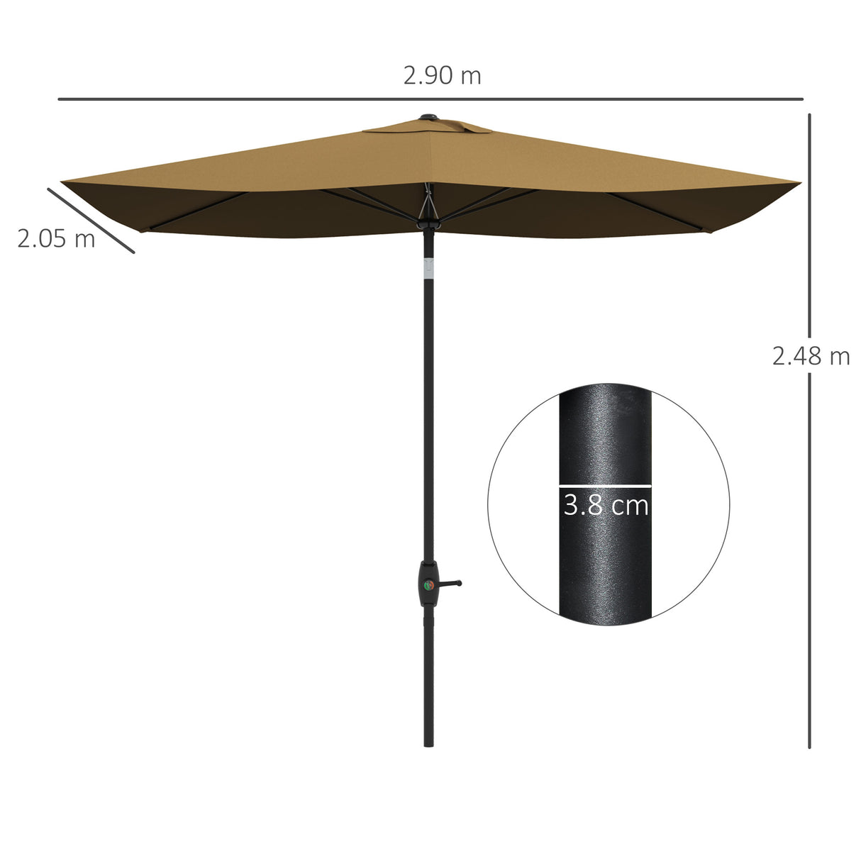 easycomfort easycomfort ombrellone da giardino rettangolare 3x2 m con apertura a manovella e inclinabile caffe