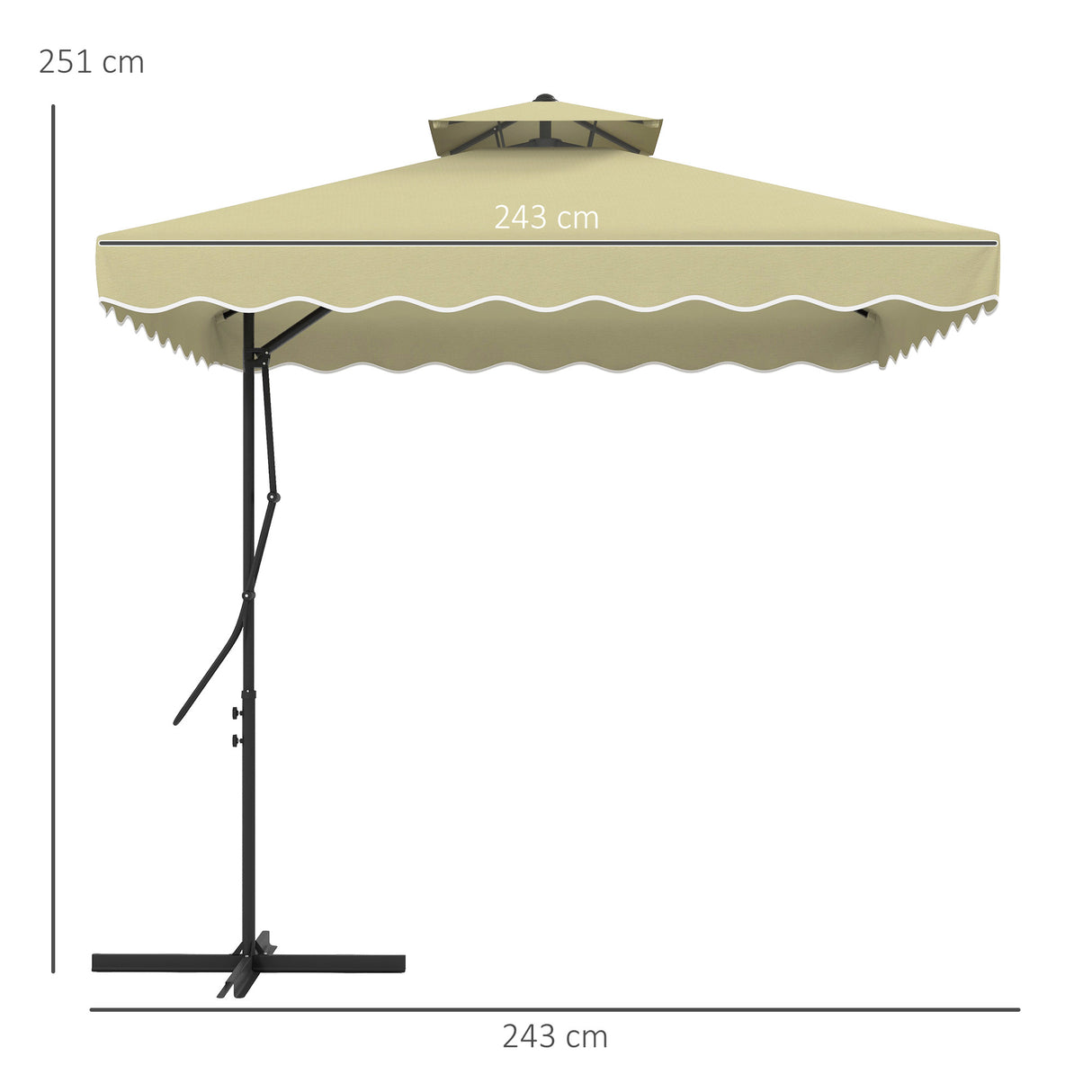 easycomfort easycomfort ombrellone decentrato 2 5x2 5 m con base a croce e apertura a manovella in metallo e poliestere beige