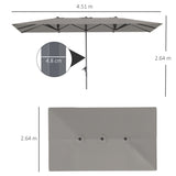easycomfort easycomfort ombrellone doppio da giardino 4 5x2 6 m apertura a manovella e 12 stecche grigio