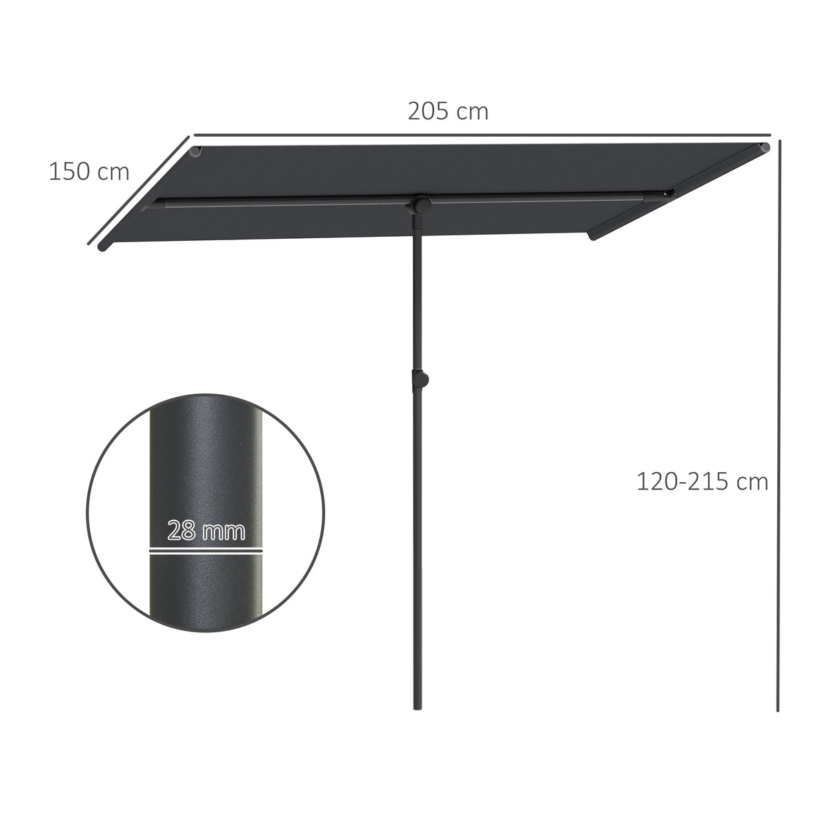 easycomfort easycomfort ombrellone per esterni 1 5x2 m girevole a 180 in poliestere e alluminio 150x205x120 215 cm grigio scuro
