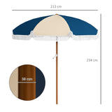 easycomfort easycomfort ombrellone rotondo e inclinabile a 8 stecche con manovella in poliestere e acciaio 213x234 cm blu e beige