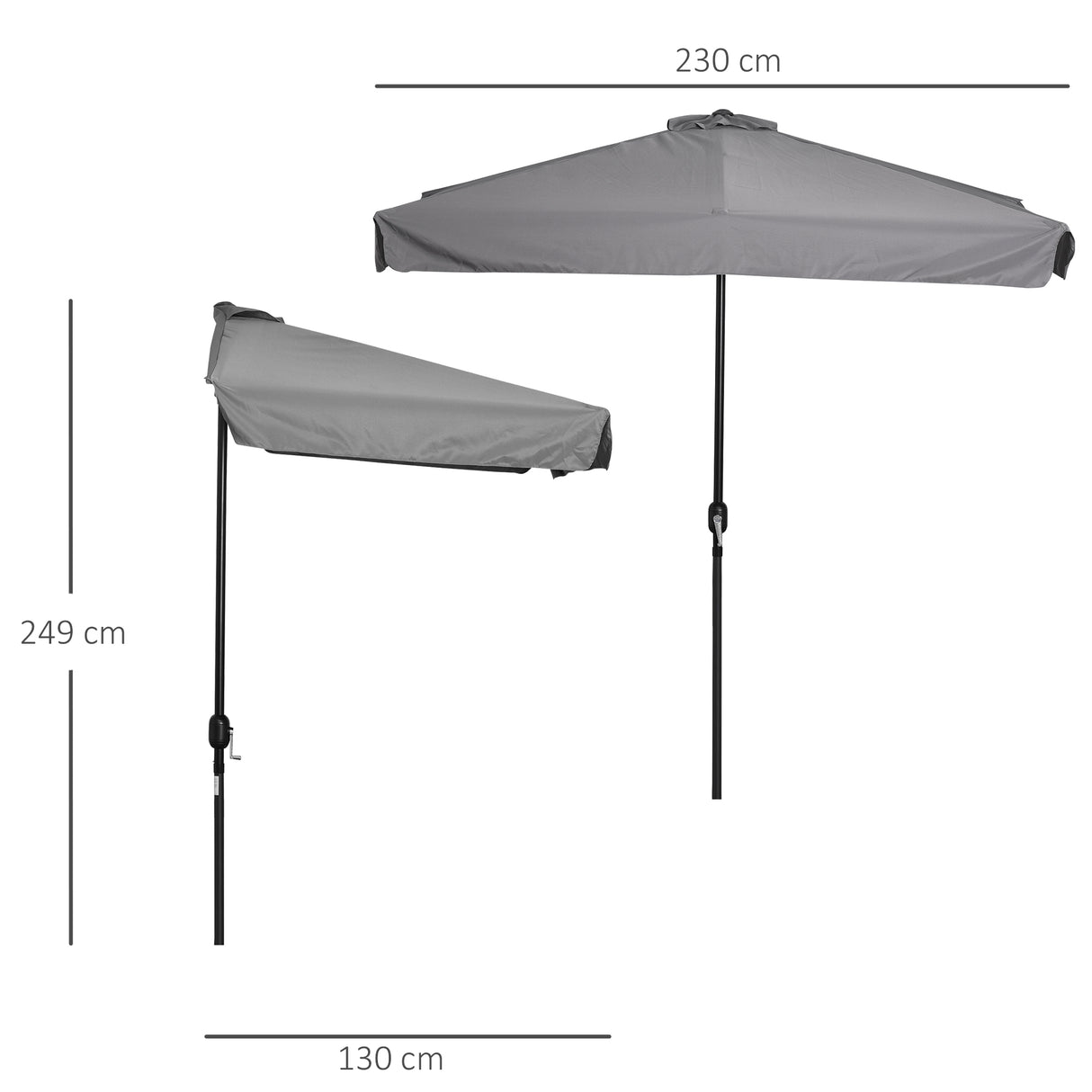 easycomfort easycomfort ombrellone semicircolare da parete 2 5x2 3m con apertura a manovella in metallo e poliestere grigio