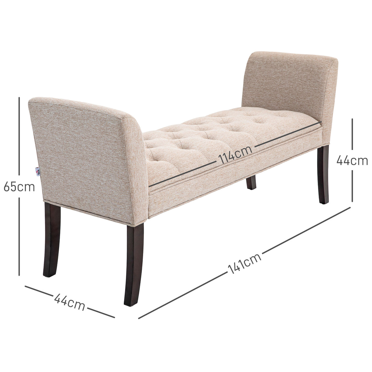 easycomfort easycomfort panca fondo letto imbottita e a bottoni in tessuto effetto lino e legno 141x44x65 cm beige